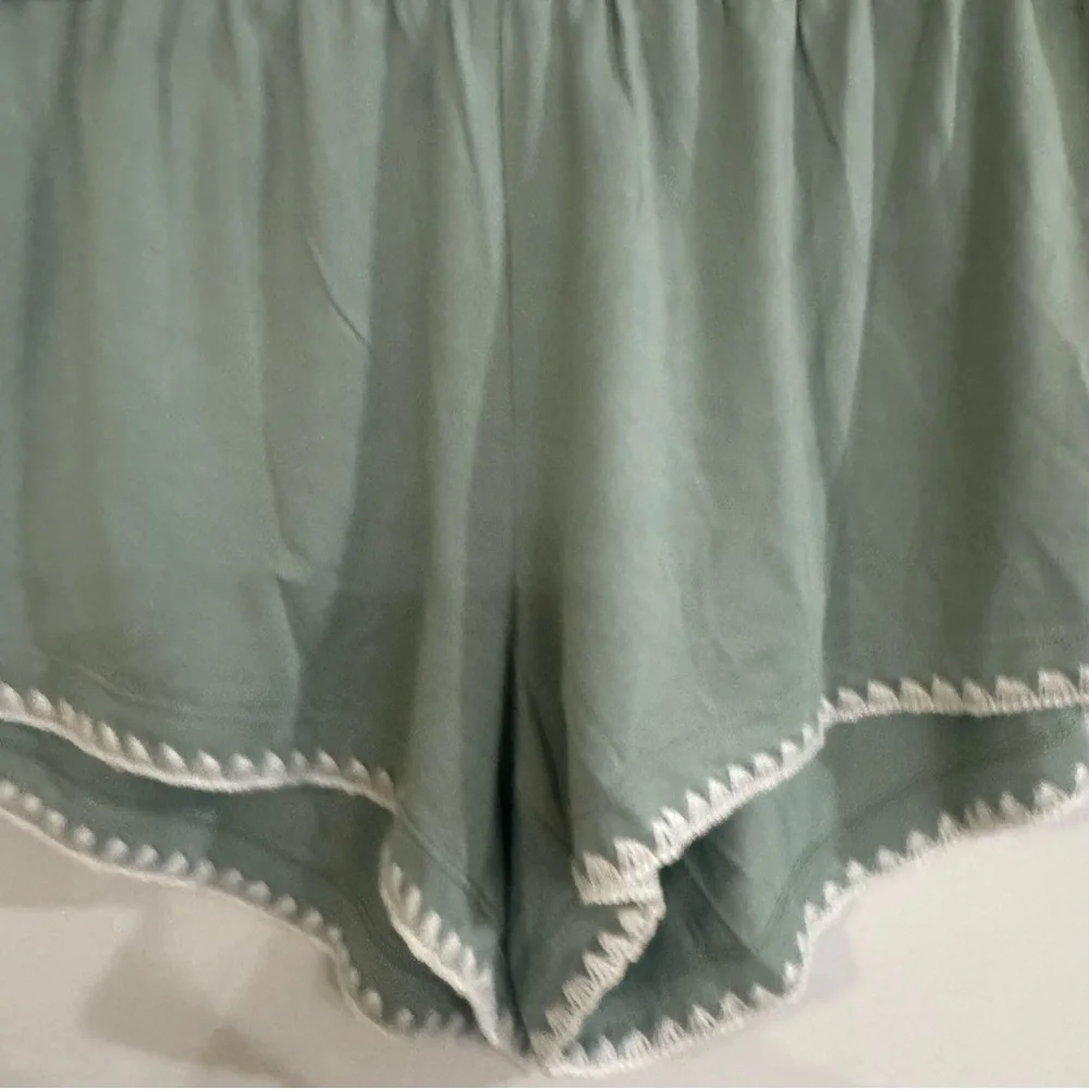 Eberjey Frida Tencel Modal Whipstitch Shortie PJ Pajamas in Eucalyptus Ivory - Picture 5 of 9